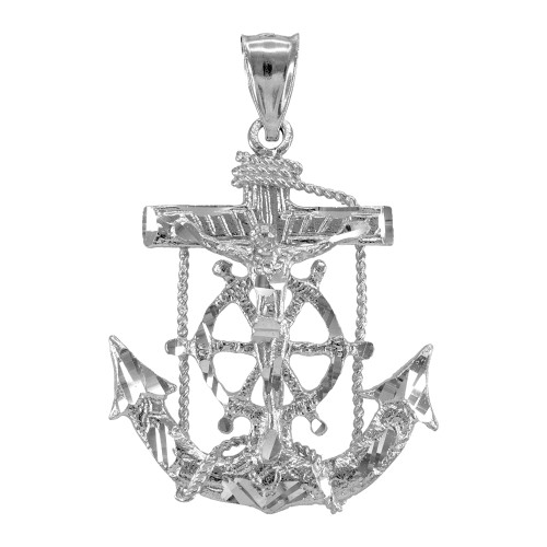 White Gold Mariner Crucifix Cross Anchor Pendant