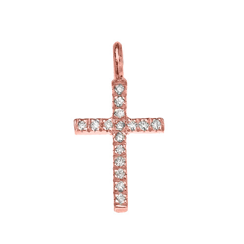 Rose Gold Cubic Zirconia Cross Charm Pendant Necklace