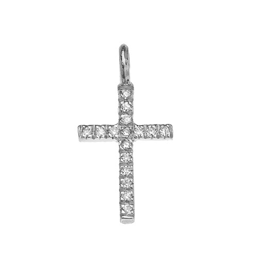 White Gold Diamond Cross Charm Pendant Necklace