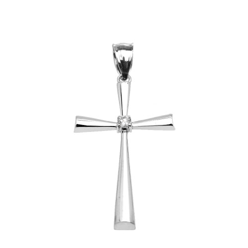 Sterling Silver Solitaire Diamond Cross Beautiful Pendant Necklace (Large)