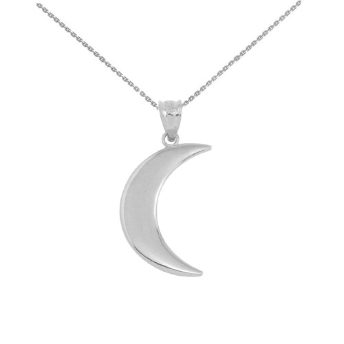 White Gold Crescent Moon Pendant Necklace