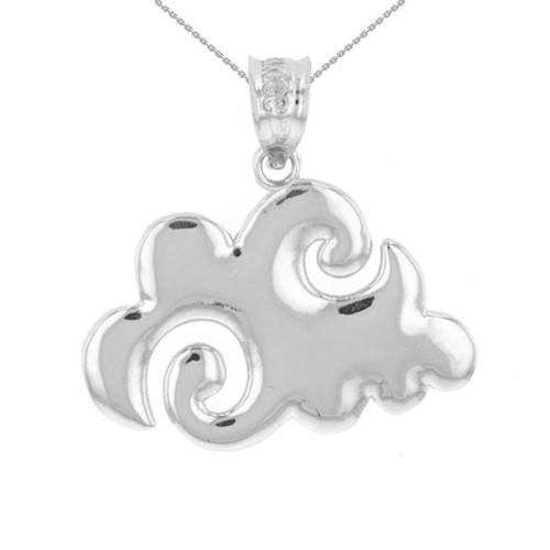 White Gold Swirling Cloud Pendant Necklace