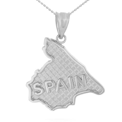 Solid White Gold Country of Spain Geography Pendant Necklace