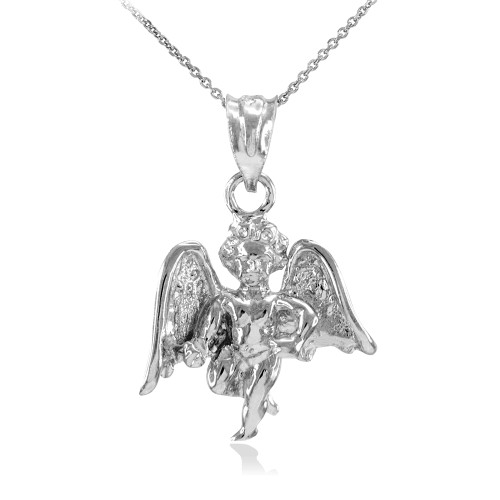 Solid White Gold Angel Pendant Necklace