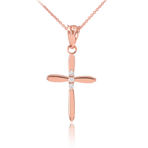 Rose Gold Diamond Cross Dainty Charm Pendant Necklace