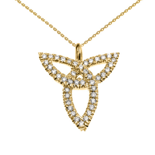 14K Yellow Gold Celtic Trinity Diamond Pendant Necklace