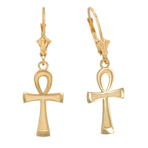 14K Gold Egyptian Ankh Cross Earrings