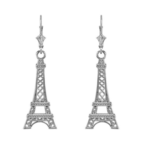 14k White Gold Paris Eiffel Tower Earrings