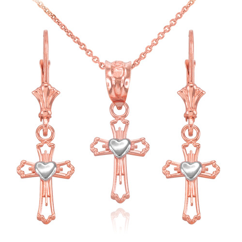 White Gold Heart Cross Necklace 