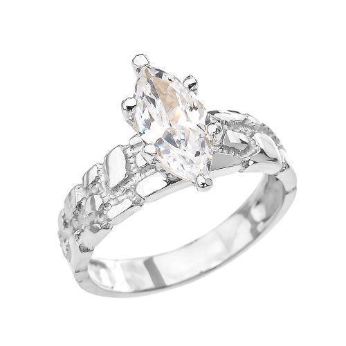 Sterling Silver 2.5 Carat Marquise CZ Solitaire Nugget Engagement Ring