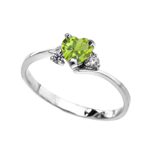 Dainty White Gold CZ Peridot Heart Promise Ring