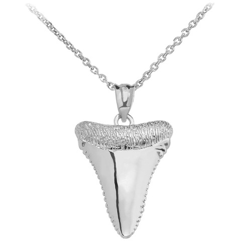 White Gold Polished Shark Tooth Pendant Necklace