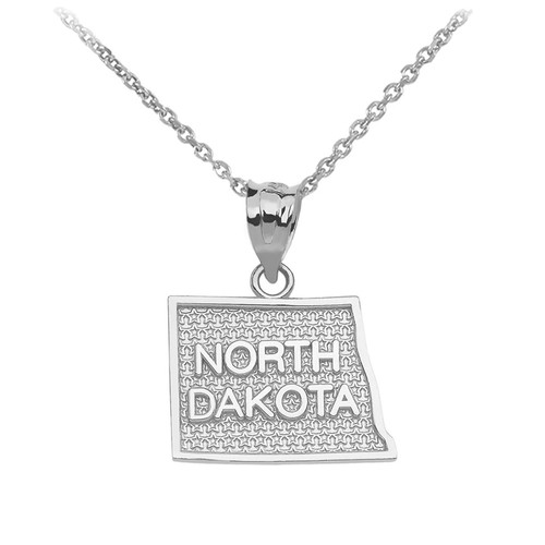 Sterling SIlver North Dakota State Map Pendant Necklace