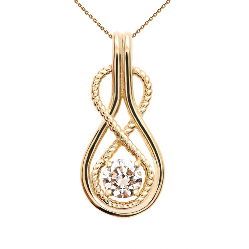 Infinity Rope April Birthstone Cubic Zirconia Yellow Gold Pendant Necklace