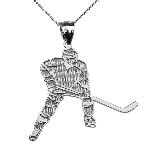 Hockey Player Sports White Gold Pendant Necklace