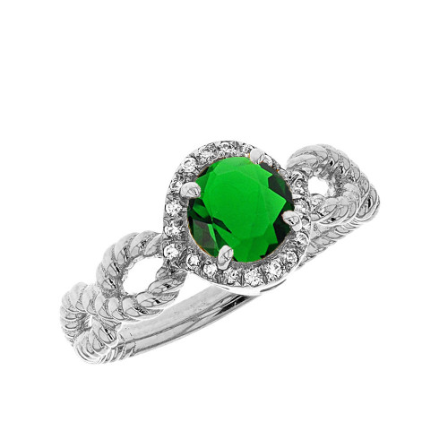 White Gold Infinity Rope Diamond and (LCE) Emerald Engagement Ring