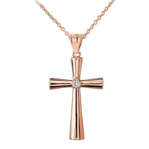 Elegant Rose Gold Diamond Cross Pendant