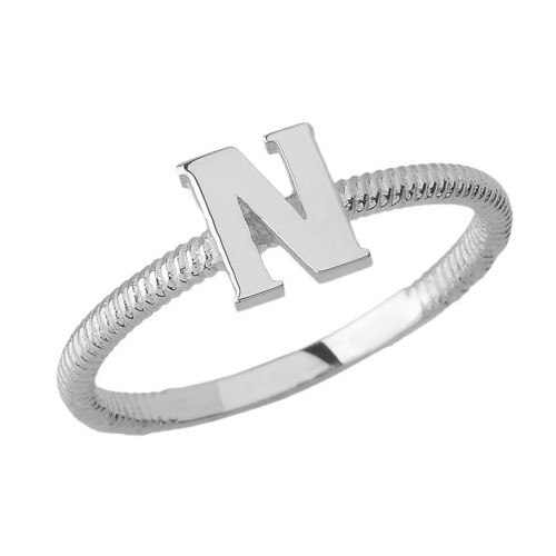 Solid White Gold Alphabet Initial Letter N  Stackable Ring