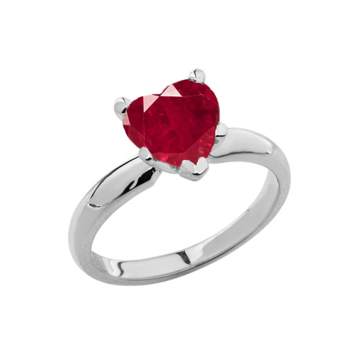 White Gold Solitaire  Ruby (LCR) Heart Engagement Ring