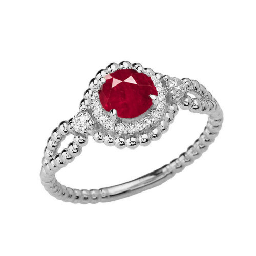 Diamond Engagement Ring White Gold Rope Double Infinity Center Ruby (LCR)