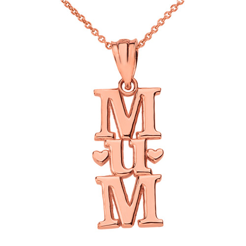 Solid Rose Gold Vertical Heart Text Mum Pendant Necklace