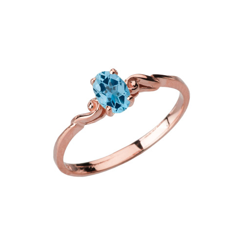 Dainty Rose Gold Elegant Swirled Genuine Blue Topaz Solitaire Ring