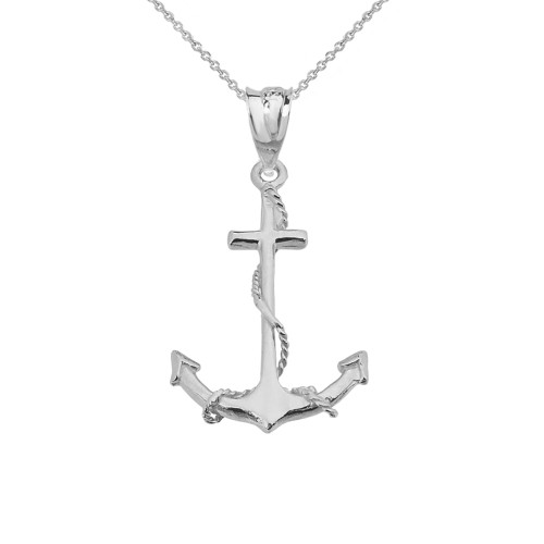 Dainty Anchor Pendant Necklace in White Gold