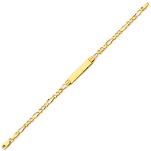 Men`s Yellow Gold ID Figaro Bracelet- 7.5 Inches