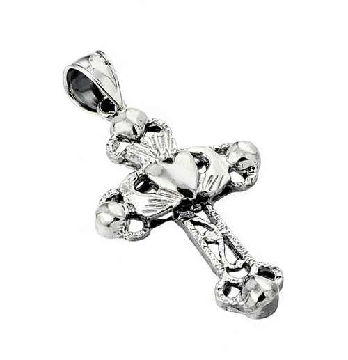 Oxidized Sterling Silver Claddagh Cross Pendant