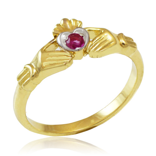 Gold Claddagh Promise Ring with Ruby