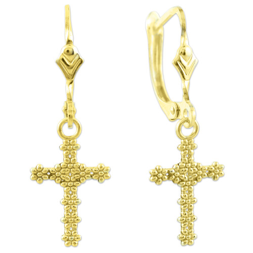 Gold Floral Cross Dangle Earrings