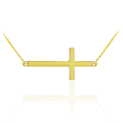 14K Solid Gold Sideways Cross Necklace