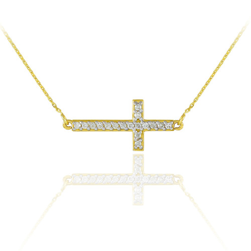 14K Gold Sideways Cross Cute Diamond 