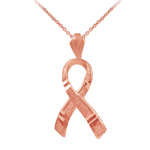 Rose Gold Awareness Ribbon 3D Charm Pendant Necklace