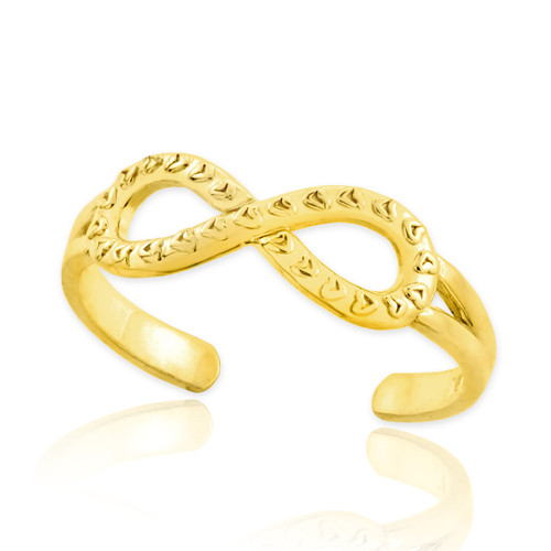 Gold Infinity Toe Ring with Hearts Texture