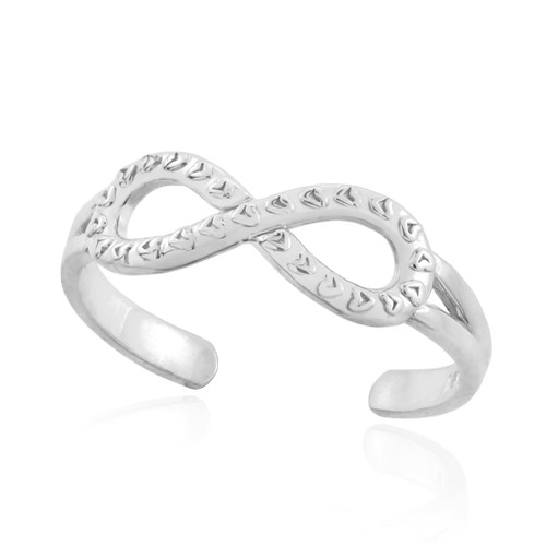 Sterling Silver Infinity Toe Ring with Hearts Texture