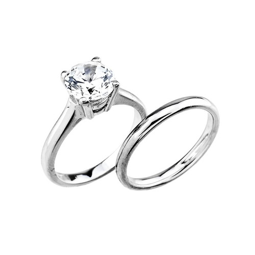 14k White Gold  Engagement Wedding Ring Set