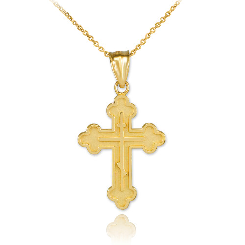 Solid Gold Eastern Orthodox Cross Charm Pendant