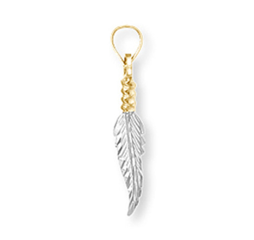 White and yellow gold Native American feather pendant.