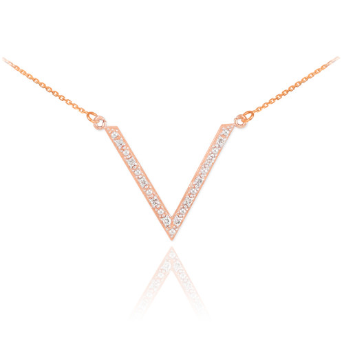 Rose gold diamond pave V necklace.