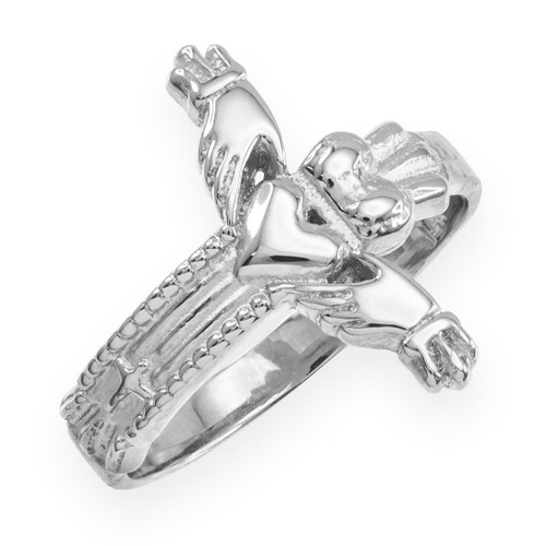 White Gold Classic Claddagh Cross Ring