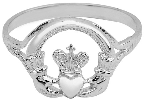 White Gold Claddagh Ring Ladies with Cross