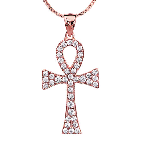 Diamond Ankh Cross Rose Gold Pendant Necklace