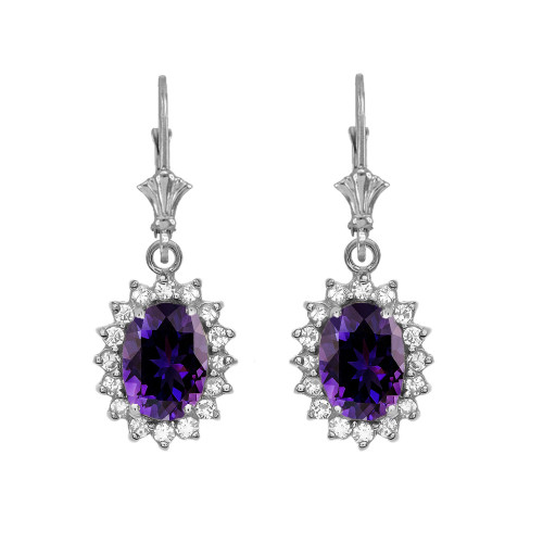 Diamond And Amethyst White Gold Dangling Earrings