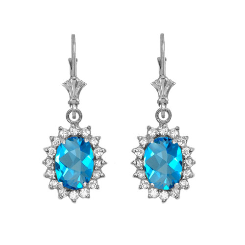 Diamond And Blue Topaz White Gold Dangling Earrings