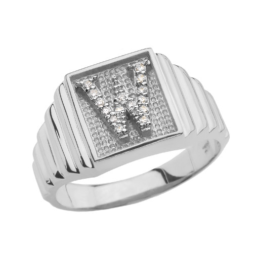 Sterling Silver Diamond Initial W Ring