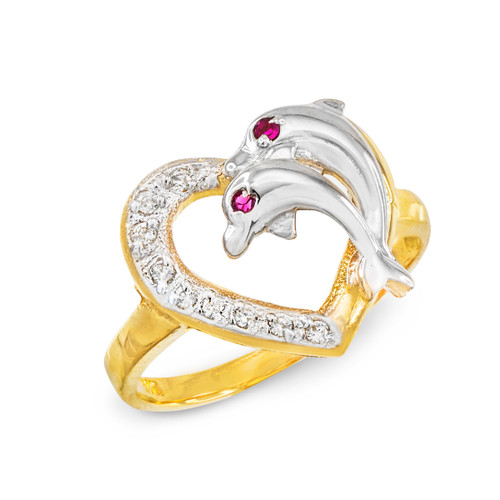 Two-Tone Gold CZ Dolphin Ring