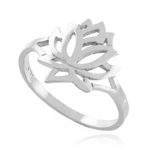 Solid White Gold Lotus Flower Ring