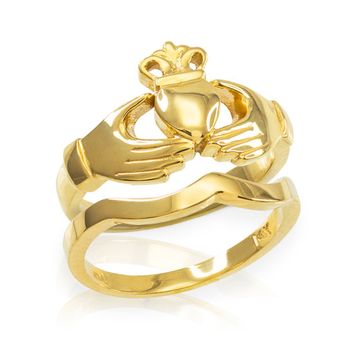 2-Piece Gold Classic Claddagh Engagement Ring Band