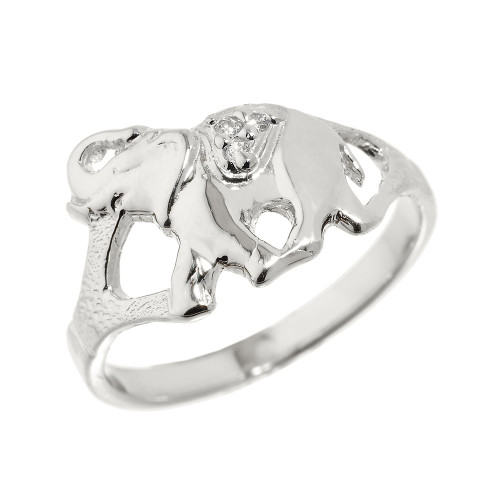 Sterling Silver CZ Studded Elephant Ring